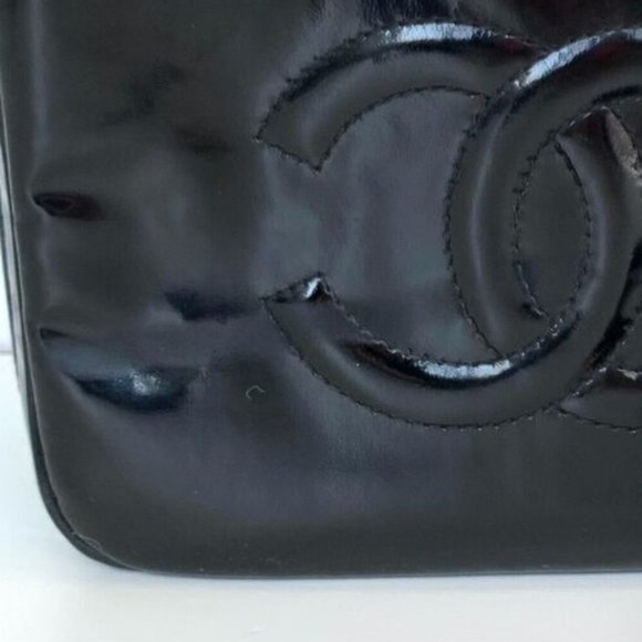 Chanel long strappurse Box Vanity Cosmetic Bag Patent Leather Black Authentic - Picture 14 of 14